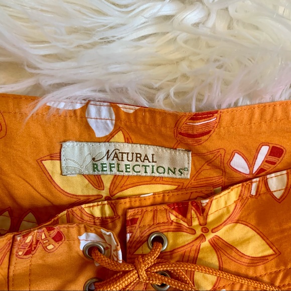 VTG Tropical Orange Floral Beach Shorts - Picture 9 of 10